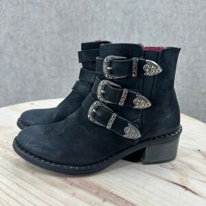 Ferrini Moto Short Boots Womens 7 Black Leather Triple Buckle Western